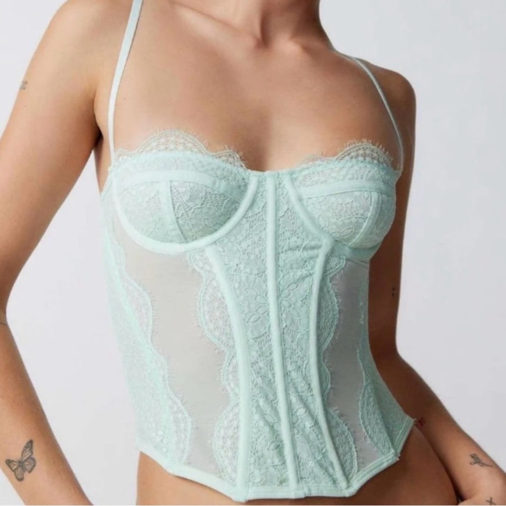 Urban Outfitters Lace Corset Top - Light Green
